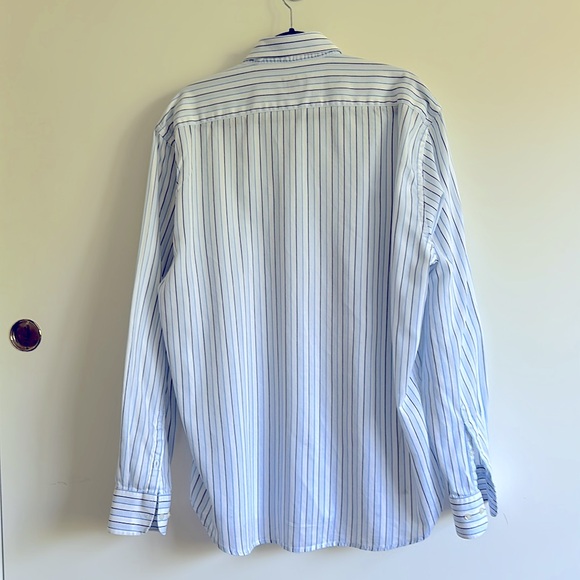 Neiman Marcus Blue and White Stripes Cotton Long Sleeve Button Down Shirt - Picture 8 of 8